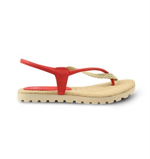 Rollbab Kırmızı Vegan Deri Kadın Sandalet