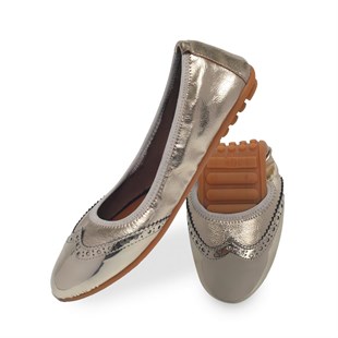 Rollbab Masculiny Altın Ayna Kadın Katlanabilir Babet Ayakkabı 