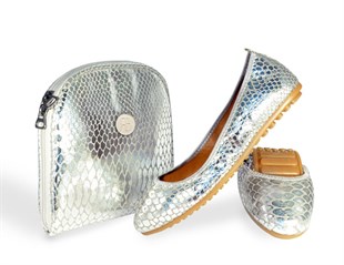 Rollbab Silver Amarus Kadın Babet Ayakkabı Çanta Set